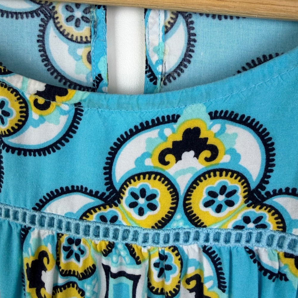 Crown & Ivy Floral Medallion Print Blouse Medium Blue Multi Peasant Boho Coastal - Picture 5 of 9